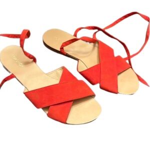 Topshop Red Crisscross Suede Sandals with ankle tie straps NEW